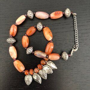 Unique Artist made Choker Necklace with Natural Agate and Silver Beads